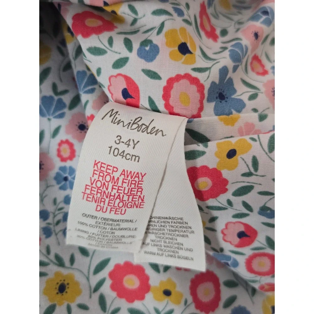 Mini Boden Girls Blue Corduroy Floral Lined Ruffle‎ Dress 3-4Y 104cm